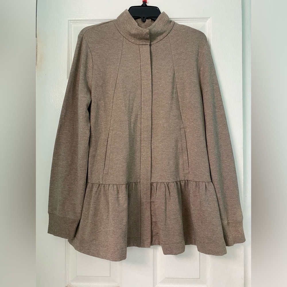 Cabi Jacket Women's Medium Peplum Weekend‎ Topper Cardigan Brown Full Zip Jacket